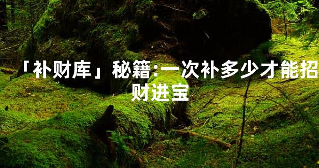 「补财库」秘籍:一次补多少才能招财进宝