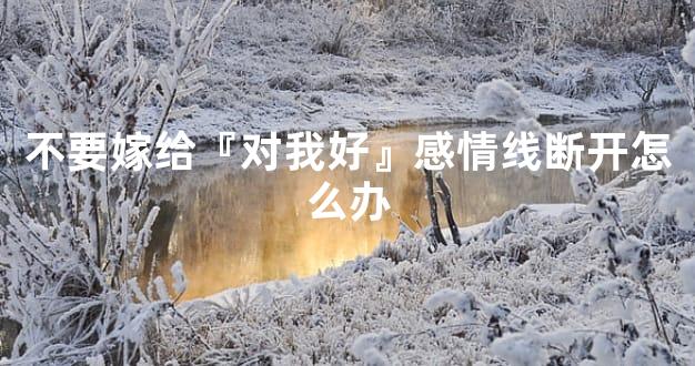 不要嫁给『对我好』感情线断开怎么办